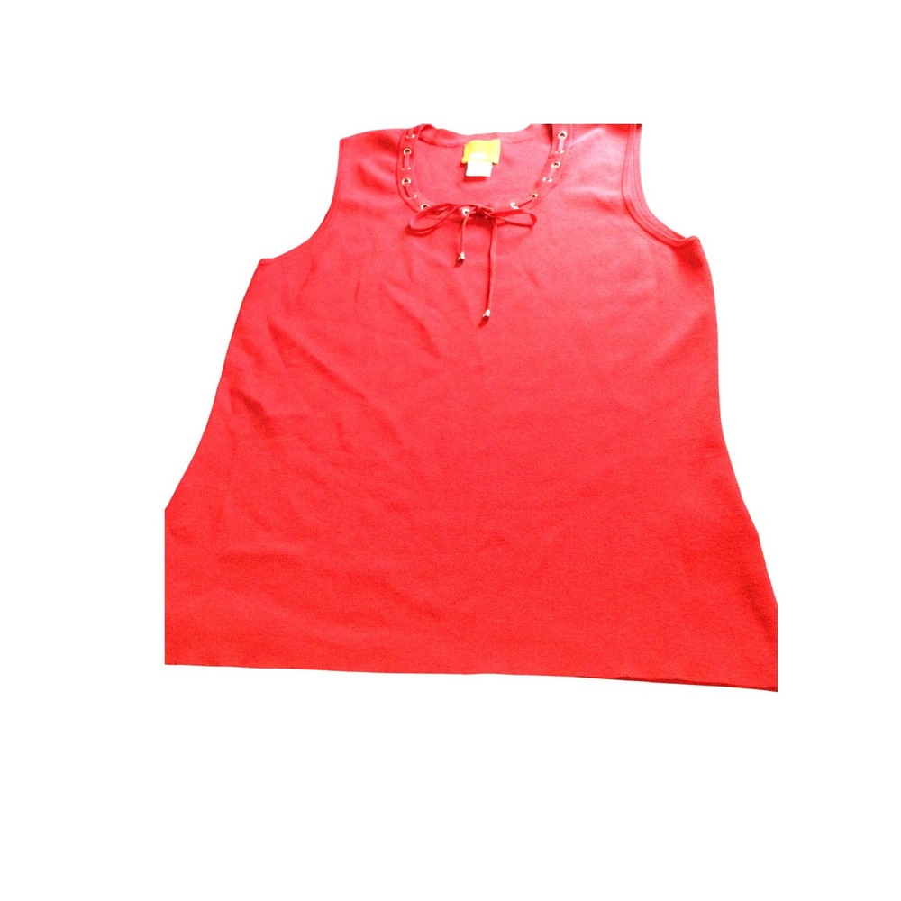 Hearts of Palm Coral Top Sleeveless Knit Eyelet Tie Neck Women's Size L